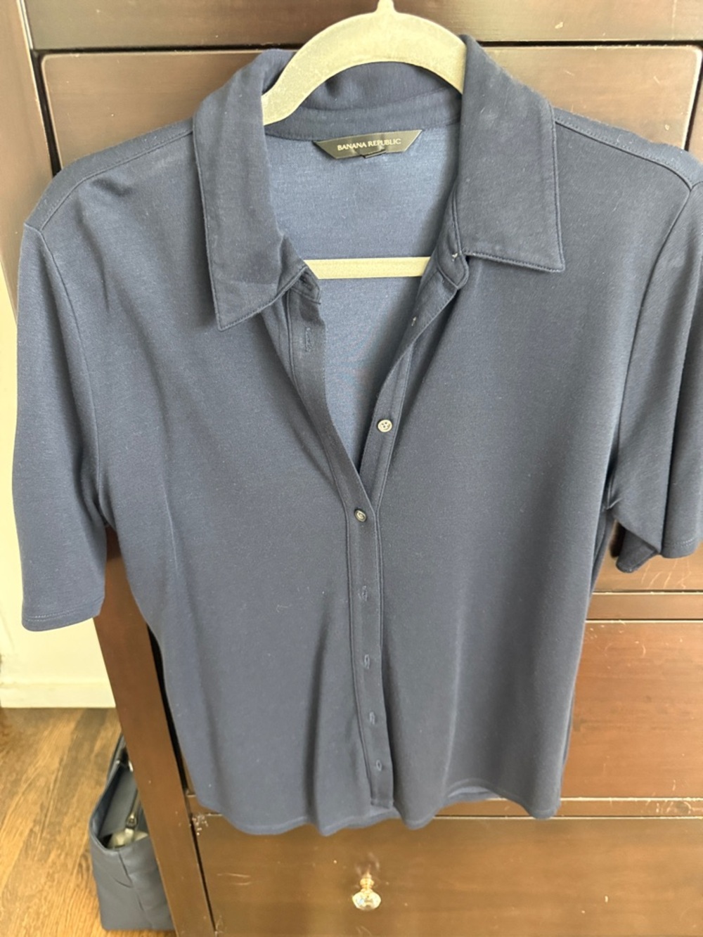 Banana Republic Women's Dark Navy Short-Sleeve Button-Front Polo Shirt